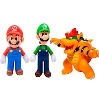 Pack 3 Figuras Mario Rojo + Luigi Verde + Bowser 13-14-9cm